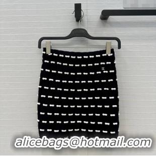 Luxury Classic Chanel Wool Skirt with Bow 1015 Black 2025