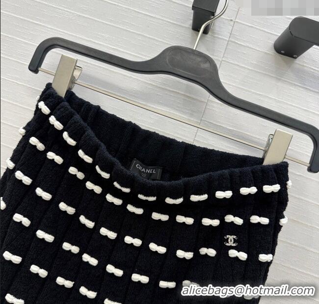Luxury Classic Chanel Wool Skirt with Bow 1015 Black 2025