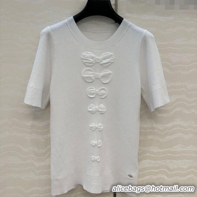 New Fashion Chanel Cotton Knit Shirt with Bow CH101510 White 2025