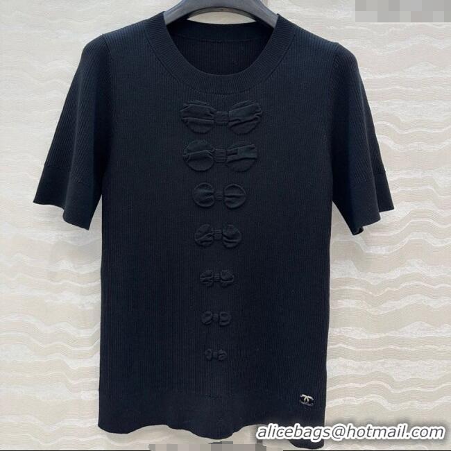 New Cheap Chanel Cotton Knit Shirt with Bow CH101510 Black 2025