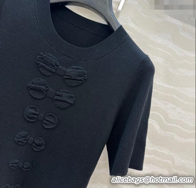 New Cheap Chanel Cotton Knit Shirt with Bow CH101510 Black 2025