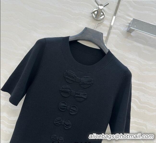 New Cheap Chanel Cotton Knit Shirt with Bow CH101510 Black 2025