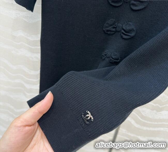 New Cheap Chanel Cotton Knit Shirt with Bow CH101510 Black 2025