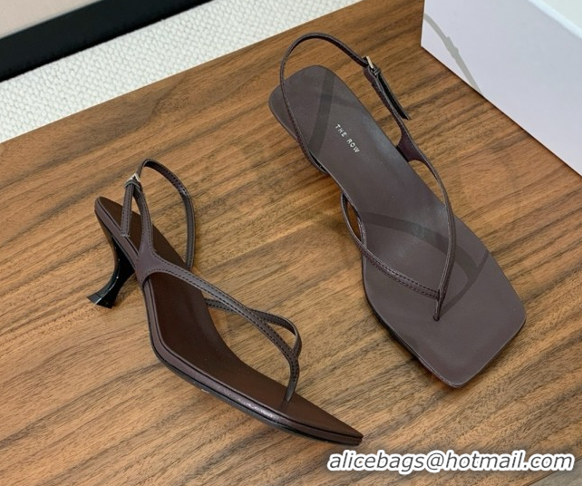 Good Quality The Row Calfskin Heeled Sandals 5.5cm TR052816 Chocolate Brown 2025