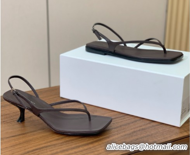 Good Quality The Row Calfskin Heeled Sandals 5.5cm TR052816 Chocolate Brown 2025