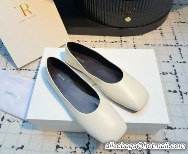 Best Grade The Row Square Ballet Flats in White Lambskin TR052919 2025