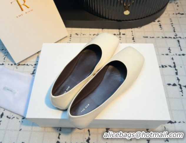 Best Grade The Row Square Ballet Flats in White Lambskin TR052919 2025