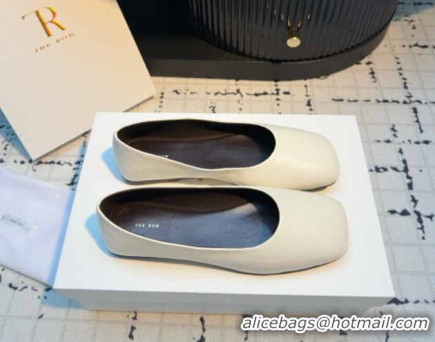 Best Grade The Row Square Ballet Flats in White Lambskin TR052919 2025