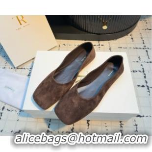 Durable The Row Square Ballet Flats in Brown Suede TR052920 2025