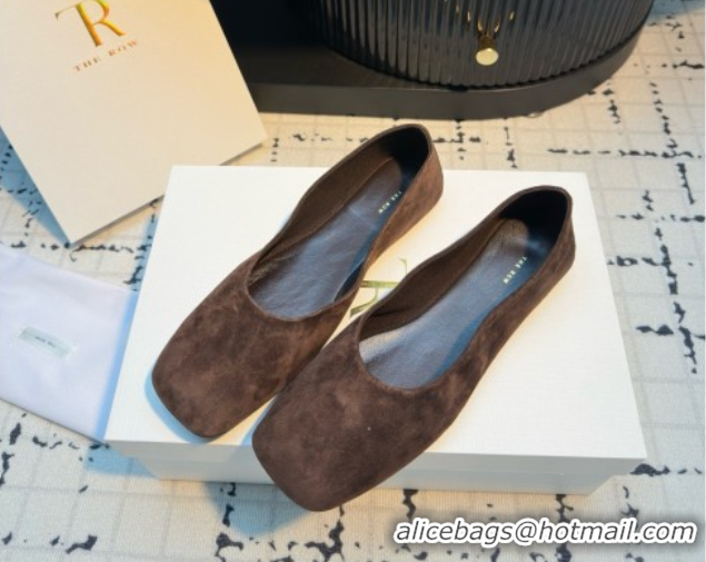 Durable The Row Square Ballet Flats in Brown Suede TR052920 2025