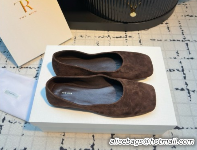 Durable The Row Square Ballet Flats in Brown Suede TR052920 2025