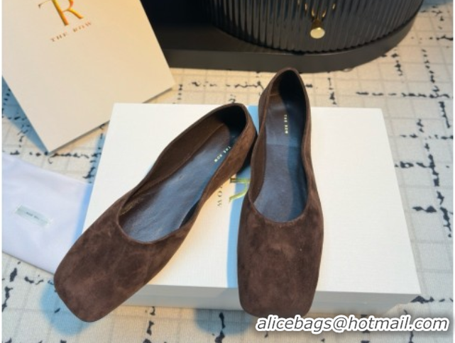 Durable The Row Square Ballet Flats in Brown Suede TR052920 2025