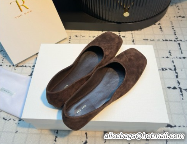 Durable The Row Square Ballet Flats in Brown Suede TR052920 2025