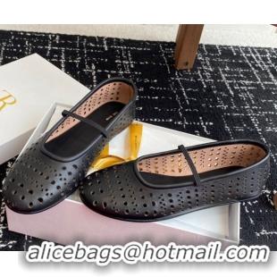 Discount The Row Elastic Ballet Flat in Openwork Leather Black 0604088