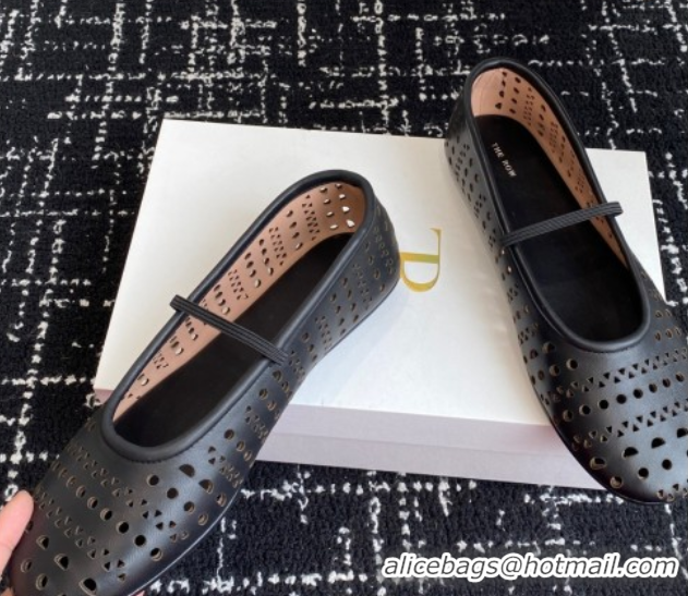 Discount The Row Elastic Ballet Flat in Openwork Leather Black 0604088