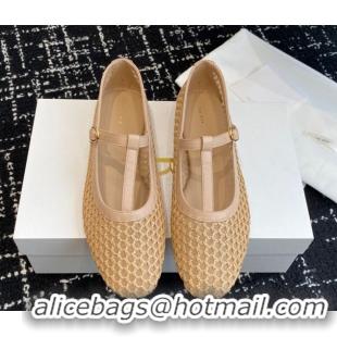 Trendy Design The Row T-Strap Flat Shoes in Woven Mesh Nude 0604089
