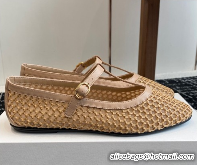 Trendy Design The Row T-Strap Flat Shoes in Woven Mesh Nude 0604089