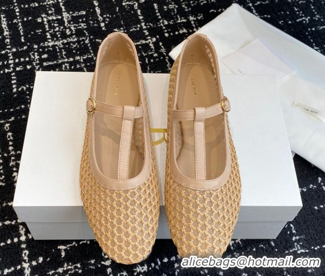 Trendy Design The Row T-Strap Flat Shoes in Woven Mesh Nude 0604089