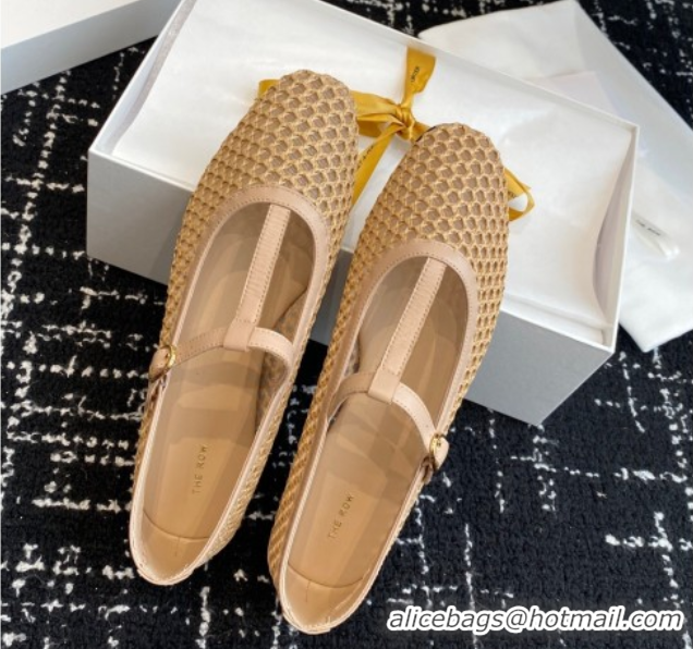 Trendy Design The Row T-Strap Flat Shoes in Woven Mesh Nude 0604089