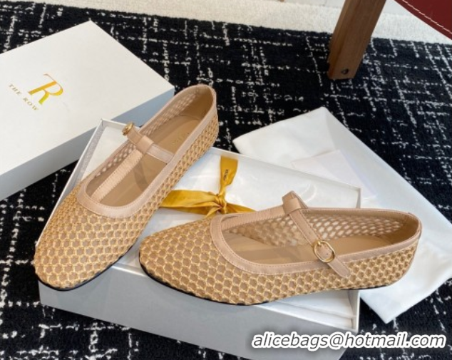 Trendy Design The Row T-Strap Flat Shoes in Woven Mesh Nude 0604089