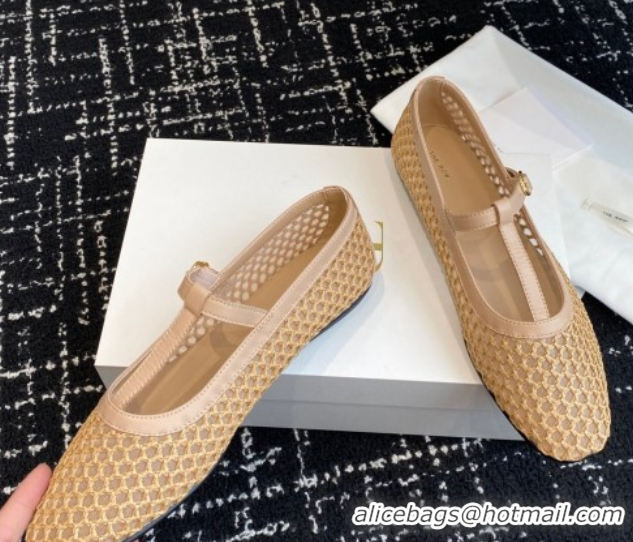 Trendy Design The Row T-Strap Flat Shoes in Woven Mesh Nude 0604089