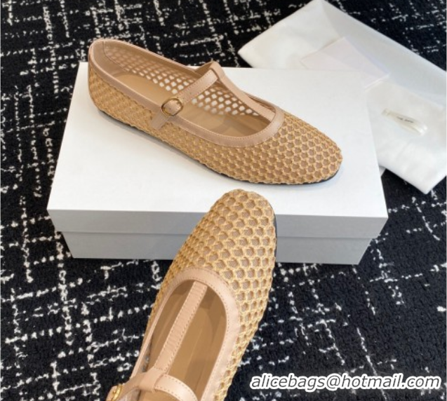 Trendy Design The Row T-Strap Flat Shoes in Woven Mesh Nude 0604089