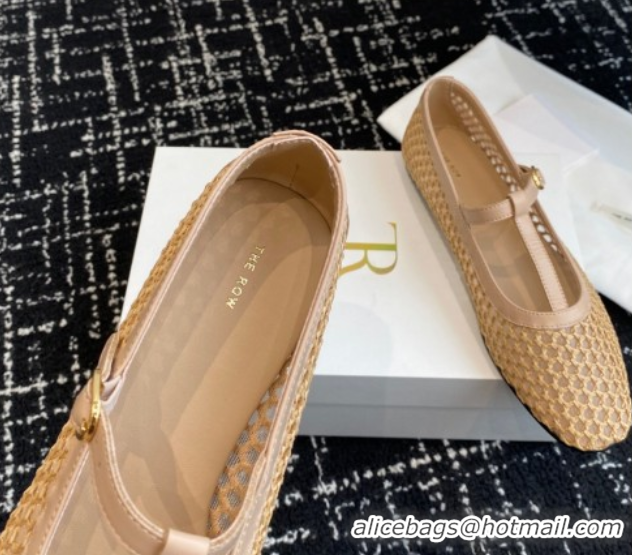 Trendy Design The Row T-Strap Flat Shoes in Woven Mesh Nude 0604089
