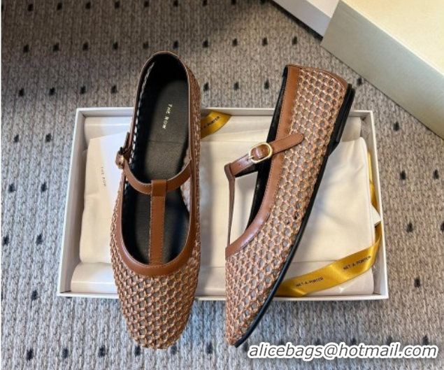 Low Price The Row T-Strap Flat Shoes in Woven Mesh Brown 0604090