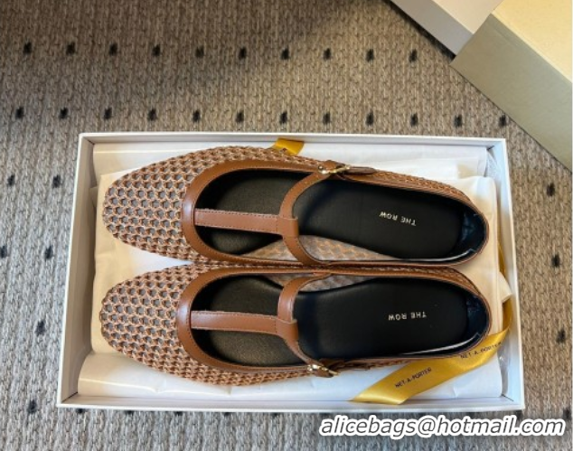 Low Price The Row T-Strap Flat Shoes in Woven Mesh Brown 0604090