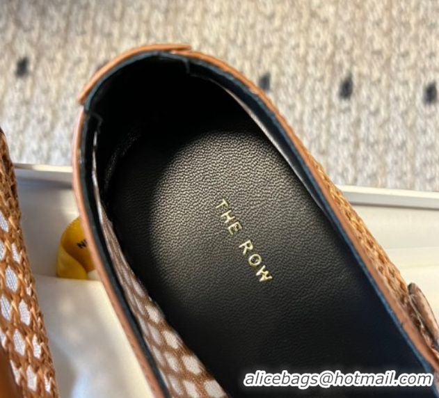 Low Price The Row T-Strap Flat Shoes in Woven Mesh Brown 0604090