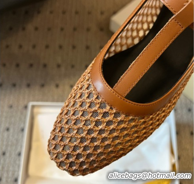 Low Price The Row T-Strap Flat Shoes in Woven Mesh Brown 0604090
