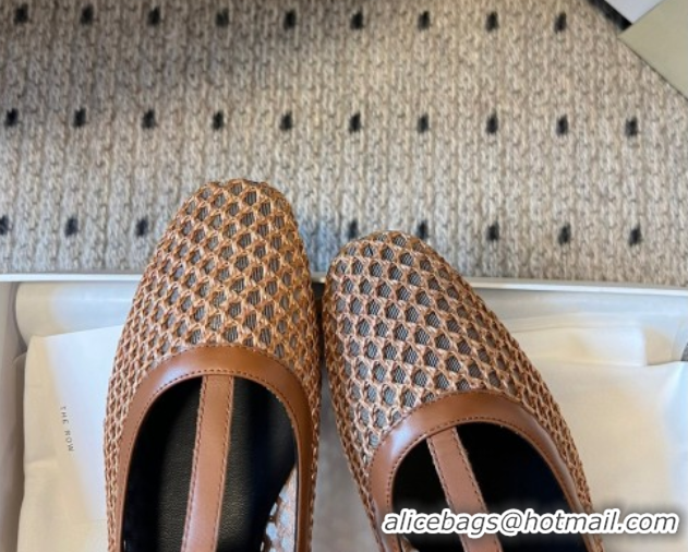 Low Price The Row T-Strap Flat Shoes in Woven Mesh Brown 0604090