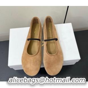 Stylish The Row Elastic Ballet Flats Slipper in Suede Brown 0604092
