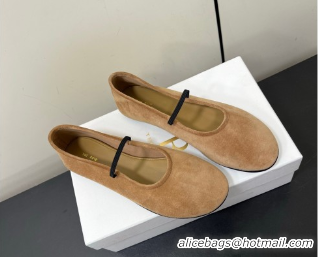 Stylish The Row Elastic Ballet Flats Slipper in Suede Brown 0604092