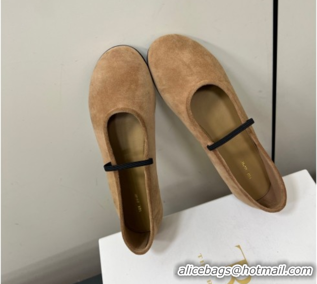 Stylish The Row Elastic Ballet Flats Slipper in Suede Brown 0604092
