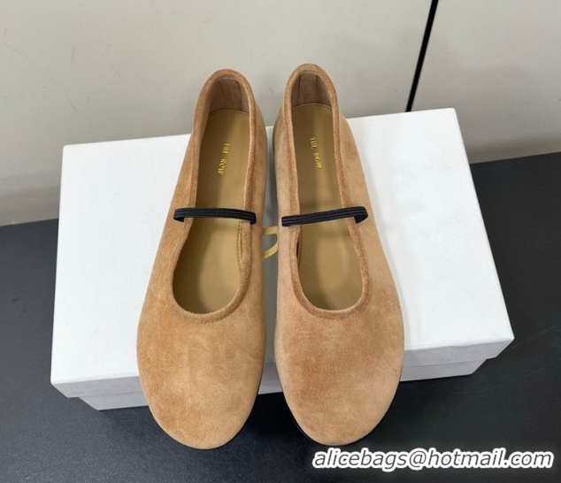 Stylish The Row Elastic Ballet Flats Slipper in Suede Brown 0604092