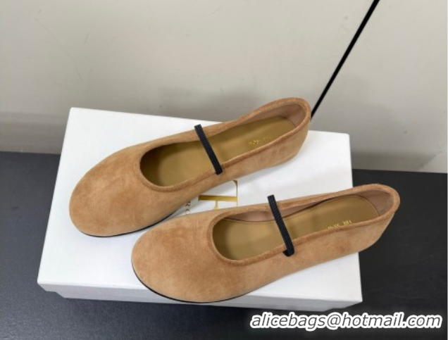 Stylish The Row Elastic Ballet Flats Slipper in Suede Brown 0604092