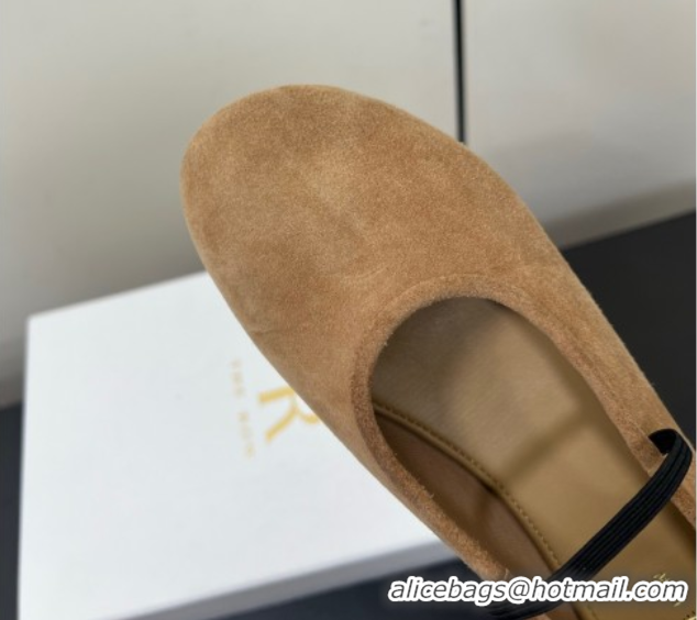 Stylish The Row Elastic Ballet Flats Slipper in Suede Brown 0604092