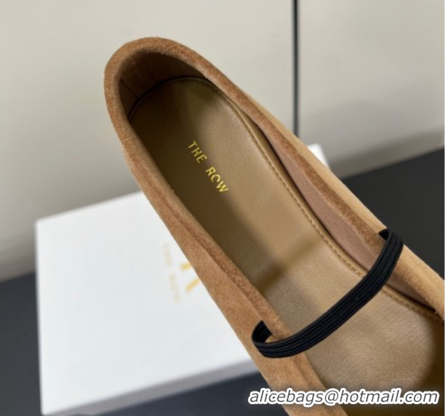 Stylish The Row Elastic Ballet Flats Slipper in Suede Brown 0604092