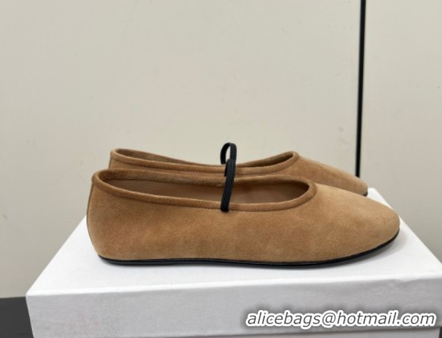 Stylish The Row Elastic Ballet Flats Slipper in Suede Brown 0604092