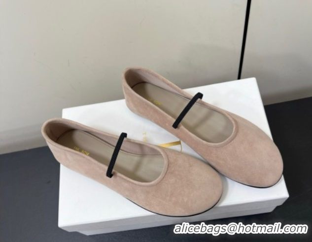 Duplicate The Row Elastic Ballet Flats Slipper in Suede Powder Beige 0604093