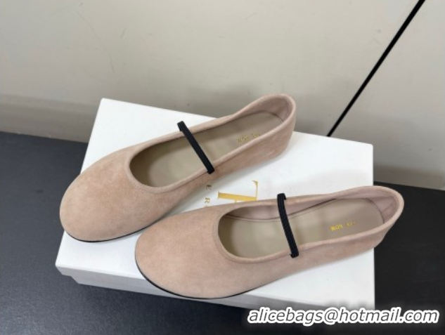 Duplicate The Row Elastic Ballet Flats Slipper in Suede Powder Beige 0604093