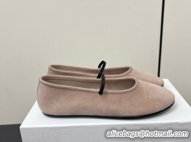 Duplicate The Row Elastic Ballet Flats Slipper in Suede Powder Beige 0604093