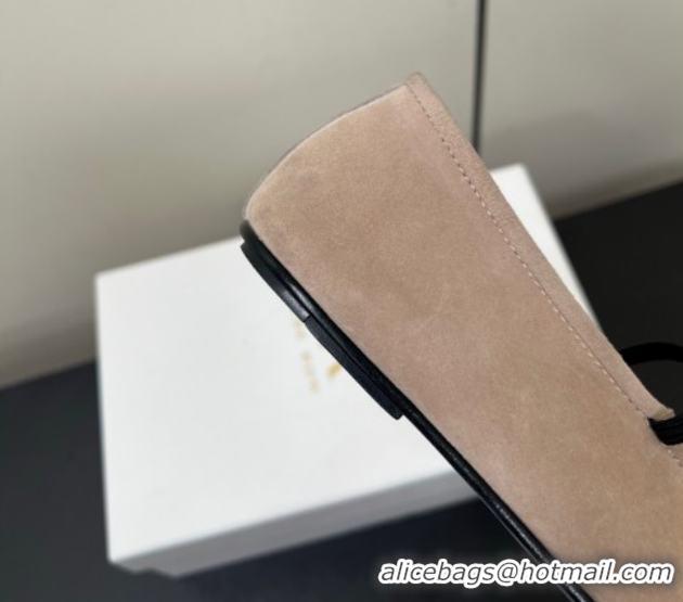 Duplicate The Row Elastic Ballet Flats Slipper in Suede Powder Beige 0604093