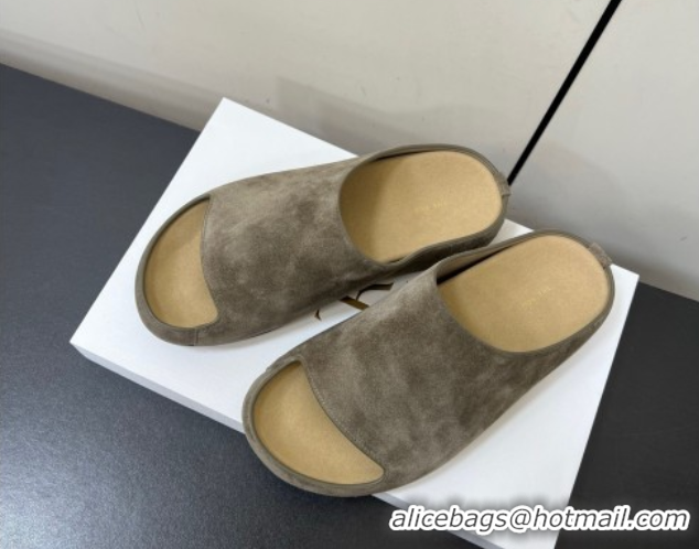 Sophisticated The Row Suede Platform Slides Sandal Dark Grey 0604099