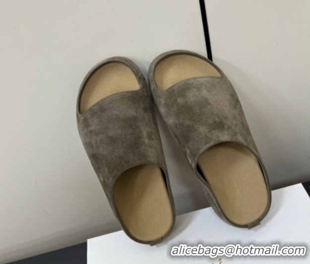 Sophisticated The Row Suede Platform Slides Sandal Dark Grey 0604099