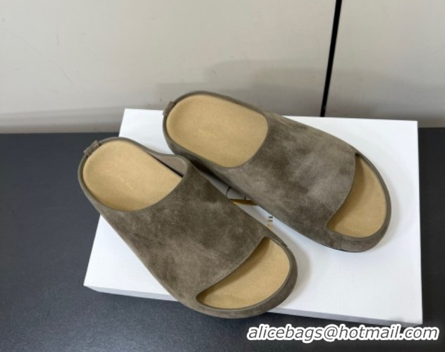 Sophisticated The Row Suede Platform Slides Sandal Dark Grey 0604099
