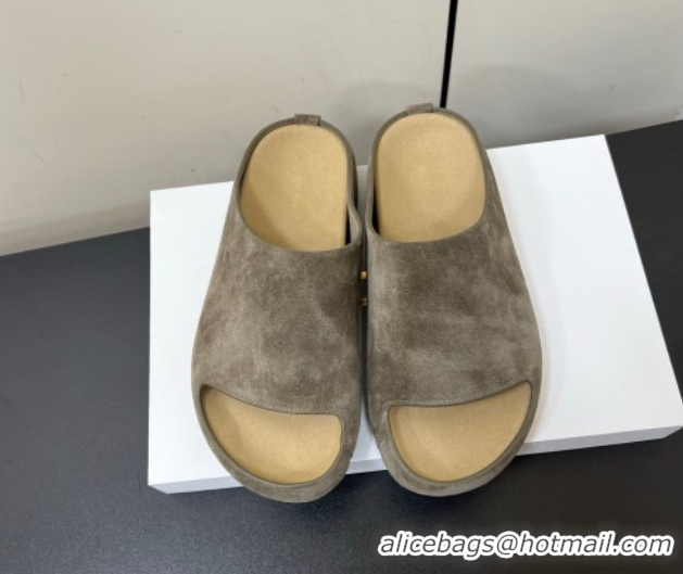 Sophisticated The Row Suede Platform Slides Sandal Dark Grey 0604099