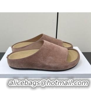 Luxury The Row Suede Platform Slides Sandal Taupe 0604100