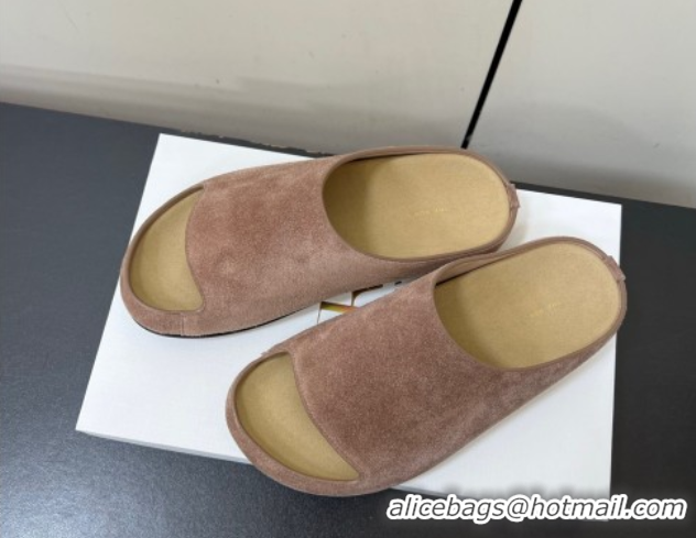 Luxury The Row Suede Platform Slides Sandal Taupe 0604100